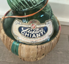 Vtg Italian Chianti Spiral Glass Bottle Raffia Stopper Labels 19.5” GUC