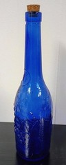 Vintage AM Cobalt Blue Glass Wine Bottle 12&Prime; Tall Embossed Grapes Leaves Cork