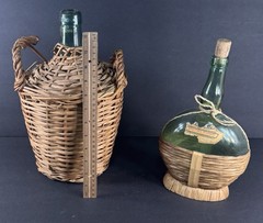 Vintage Wicker Wrapped Wine Bottles Lot – Spanish Chablis 1966 & Bolla Italy