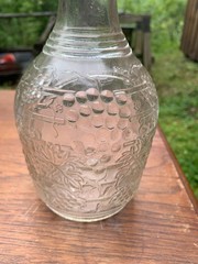 Vintage Wine Bottle. Decorative. Embossed. Grapes & Leaves. Clear. 4/5 Quart