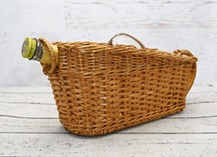 Vintage LONDON WINERY Canada Clear Decorative Bottle w/Handle & Serve Basket