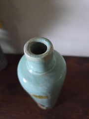 Vintage Beameister Jade Green Stoneware Bottle May-Wine w/ Utah liquor control