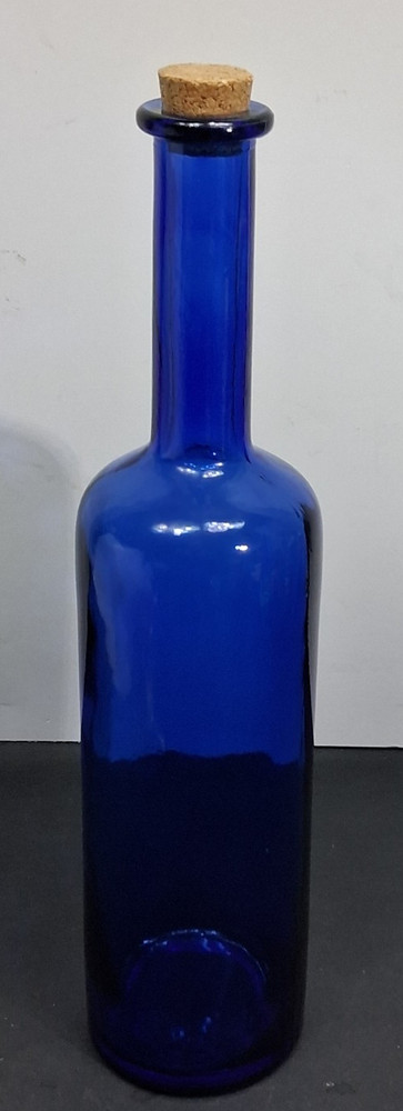 Vintage Glass Cobalt Blue Wine Liquor Bottle w/ Cork Stopper Large 13&Prime; Decor