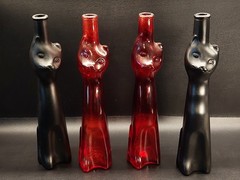 Lot of 4 Red & Black EMPTY 2012 Mosel Riesling 13” Cat Shaped Bottles