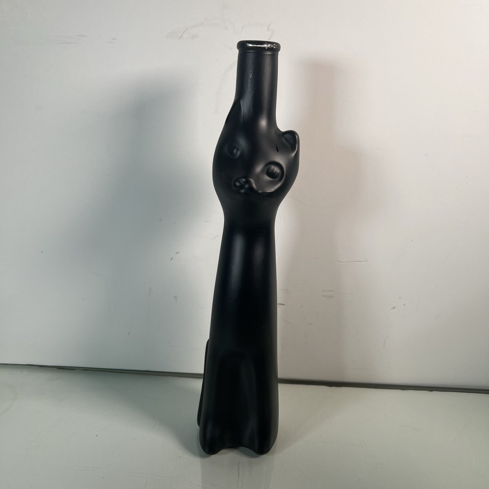 Rheinhessen Riesling Black Happy Cat Figural Glass Wine Bottle EMPTY