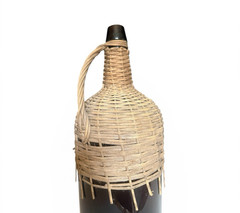 Vintage Wicker Rattan Demijohn Wine Whiskey Bottle – Brown Amber Glass Decor 16”