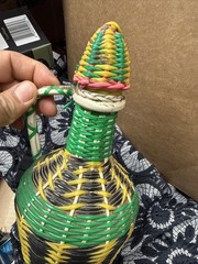 VTG VIRESA SCOUBIDOU COLORFUL WINE BOTTLE PLASTIC WOVEN WICKER SPAIN 60-70s BOHO