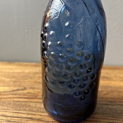VTG Cobalt Blue European Wine Bottle With Embossed Grapes And Leaves 12” X 3.25”
