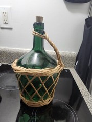 Wine Jug Demijohn Green Glass Wicker Wrapped Spain VTG 1960s Viresa Empty