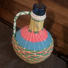 V Levante- Viresa Wine Bottle With Woven Scoubidou Wicker 11” Tall
