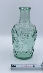Vintage pressed green glass wine bottle, Embossed seal, Unique Shape, Canada