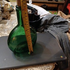 Vtg Heavy Dark Green Glass Teardrop Wine Bottle Marked BA 313 8&Prime; Tall