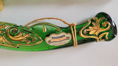 SET OF 2 VINTAGE 17”- “CHIANTI” GREEN/GOLD GLASS PISTOL DECANTERS-EMPTY