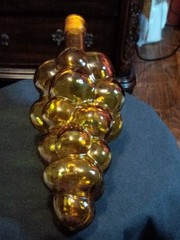 Vtg Amber Chianti Bottle w/ Cork MCM 1970s Hand Blown Glass Grape Bunch Shape