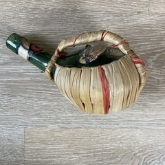 Ancilli Chianti Sommelier Glass Wine Bottle Flat Back w/Rattan Handle Vtg