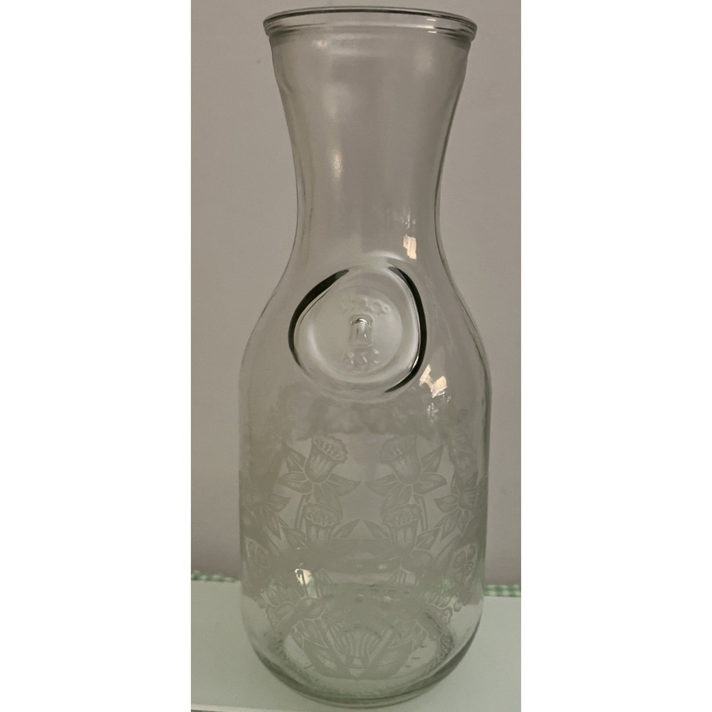 Vintage 1990 Floral Etched Norman Kosarin Carafe Paul Masson Vineyards Daffodil