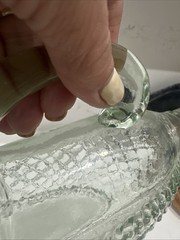 Vintage Wine Bottle Decanter Basket Pattern Greenish Hue With Deer Stopper