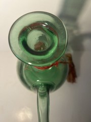 Vtg. Italian Hand Blown Green Glass Wine Decanter w/ice Chamber Stopper 13&Prime; MCM