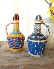 MCM 2 Colorful Plastic Wrapped Glass Bottles|Viresa Demijohn Spain J. Albinana H