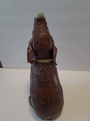 Vintage Vetropelle Brown Leather Wrapped Elephant Gold Chain Wine Bottle