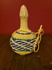 Vintage Viresa Green Glass Bottle Plastic Wicker Hand Woven Made In Spain