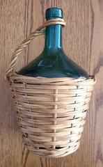 Vintage VIRESA Wicker Wrapped Demijohn Green Glass Wine Bottle 11 Inches Tall