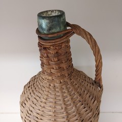 Rare Vintage Large Handmade Green Glass Bottle – Wicker Demijohn Wine~ 14”