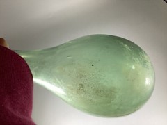 Antique Vtg. Hand Blown Wine Bottle Torpedo Round Bottom Green Glass 8”
