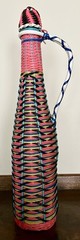 Vintage Vinyl Wicker Wrapped Glass Wine Bottle Handled Decanter 15” tall
