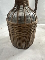 Old Glass Bubble Wicker Wrapped Bottle With Metal Screw Cork 10” Denver Antique