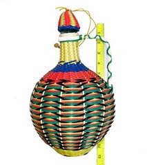 Vintage Viresa Scoubidou Colorful Wine Bottle Plastic Woven Wicker Spain 60-70s