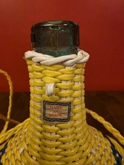 Vintage Viresa Green Glass Bottle Plastic Wicker Hand Woven Made In Spain