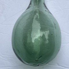 Antique Vintage Hand Blown Wine Bottle Torpedo Round Bottom Green Glass 8.5”