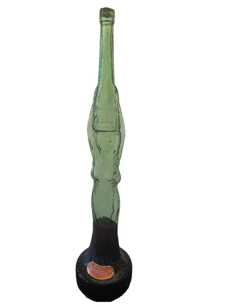 MIDCENTURY ITALIAN 32&Prime; GREEN GLASS VTG CHIANTI WINE BOTTLE STANDING WOMAN