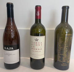 Set of 3 red wine empty bottles: Gaja Barbaresco, Variazioni Ornellaia, Ricasoli