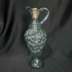 Vintage Pinord Mid-Century Grape Cluster Glass Decanter Bottle Sturdy W/ Handle