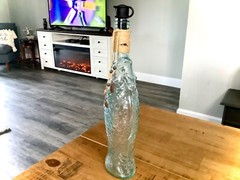 VINTAGE BLUE GREEN FISH ITALIAN GLASS BOTTLE WINE BOTTLE DECANTER w/ STOPPER 14&Prime;