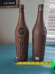 2 Kindzmarauli Georgian Ceramic Clay Pottery Red Wine Bottle Empty 3-D Design
