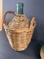 Vintage Wicker Wrapped Wine Bottles Lot – Spanish Chablis 1966 & Bolla Italy