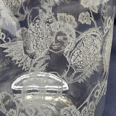 Vintage Paul Masson Wine Carafe 1988 Norman Kosarin Etched Cherub Vines Grapes