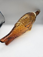 Vtg Amber Fish Wine Bottle With Original Label Augusto & F.lli Borghini Italy
