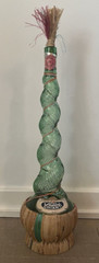 Vtg Italian Chianti Spiral Glass Bottle Raffia Stopper Labels 19.5” GUC
