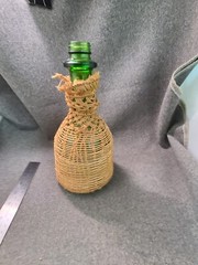 Vintage Dark Green Glass Jute Wrapped Wine Bottle Empty