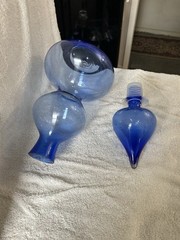 Vintage Blue Mid Century Beehive Bubble Pier One Glass Decanter W Flame Stopper