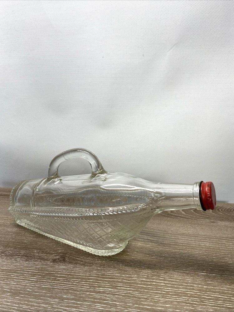 London Winery Glass Sideways Wine Bottle Boat Design -Vintage 1960&rsquo;s Red Cap