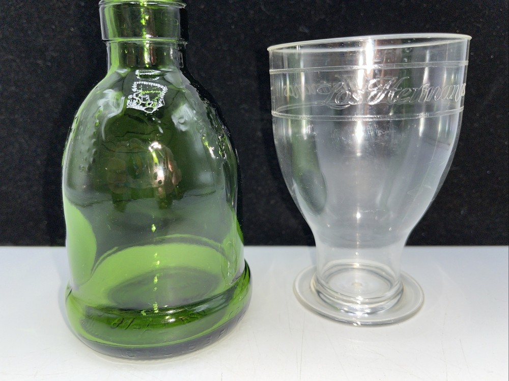 Rare Vintage 1976 Wine World Mini Green Glass Bottle 6.3 fl.oz. With Wine Cup