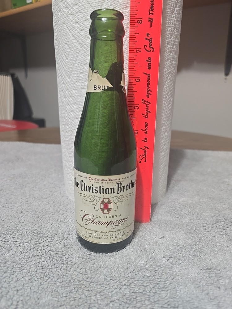 Vintage 1950s Christian Brothers Champagne Brut Green Glass Bottle! Rare To Find