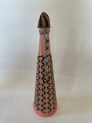 Vintage Viresa Plastic Wicker Wrapped Wine Bottle Boho Chic Spain colorful 15&Prime; H