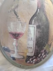 A Pair Of Vtg. Oval Convex Wine Bottle Grapes Wine Glass LG. 15&Prime;X10.5&Prime; Wood.