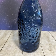 VTG Cobalt Blue European Wine Bottle With Embossed Grapes And Leaves 12.3”